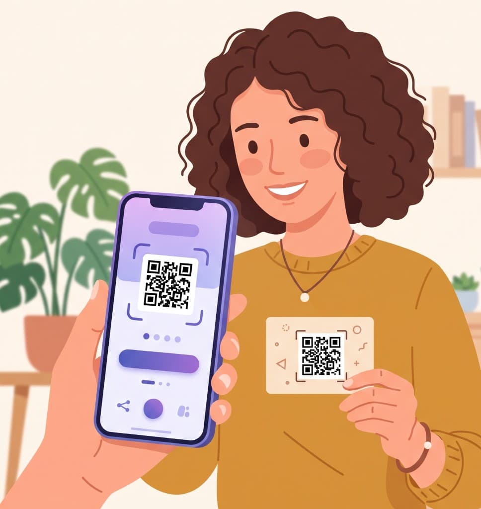 Persona mostrando su tarjeta QR mientras alguien la escanea con el celular